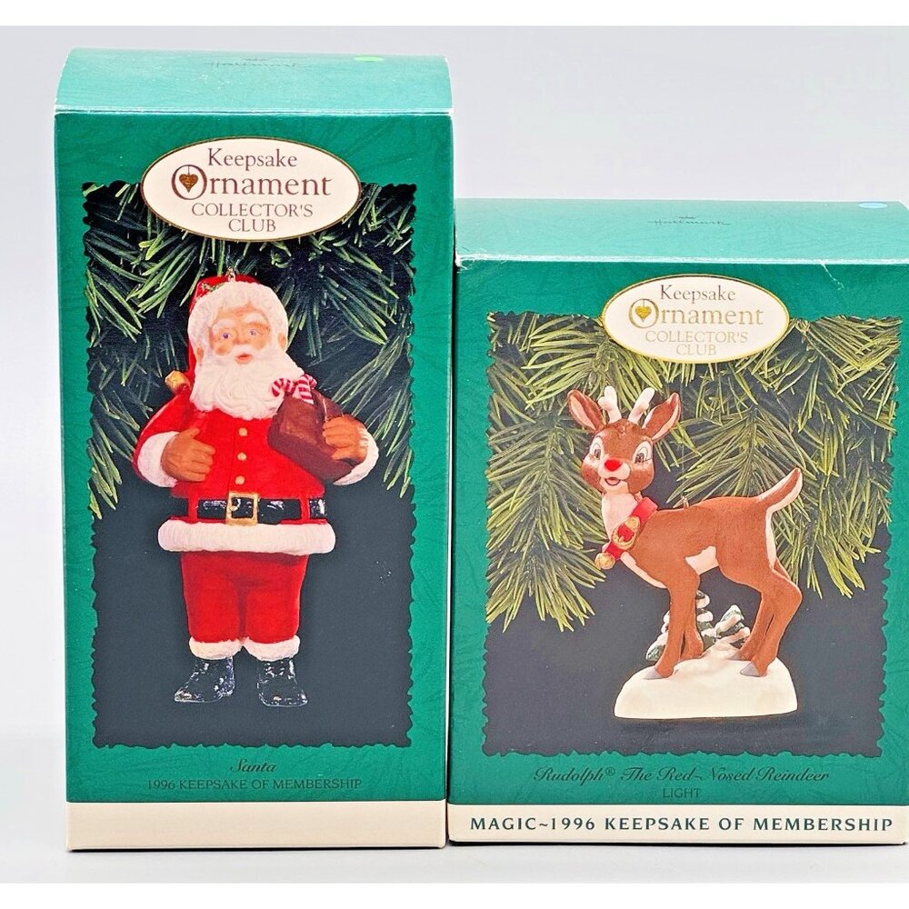 Hallmark Keepsake Collectors Club Santa Rudolph Red Nosed Reindeer 1996 Lot of 2